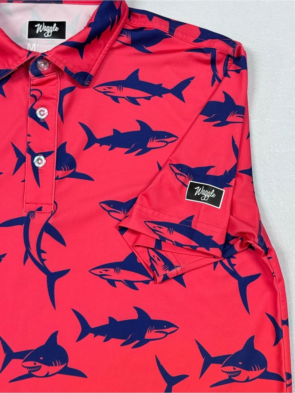 Waggle Men's Medium Red Sharks Polo, Stretch Golf Performance Short Sleeve - Picture 6 of 7